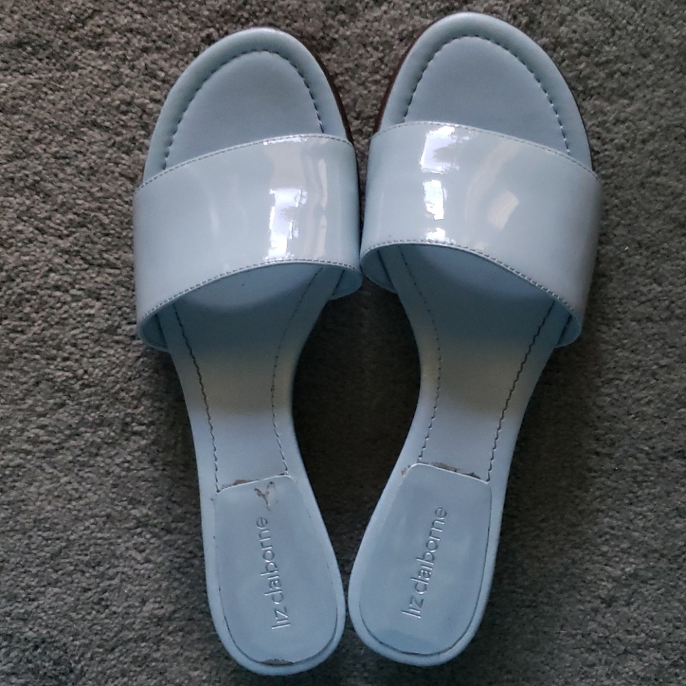Liz Claiborne light blue patent leather slides - Picture 2 of 9